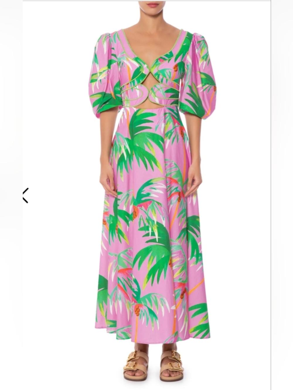 Farm Rio Pink Palm-Print Cutout Maxi Dress